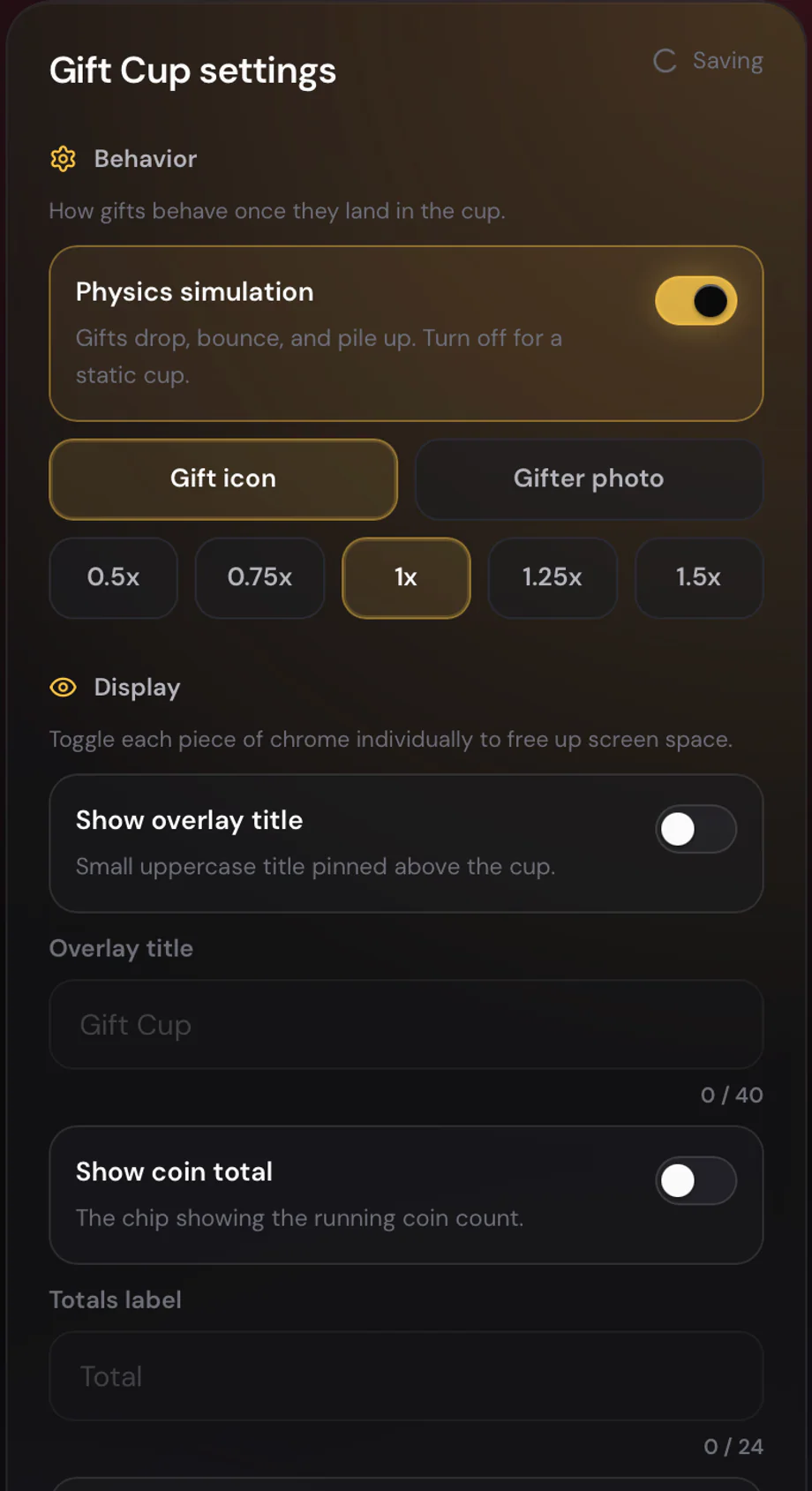 Configure the Gift Cup overlay in TTLiveConnect